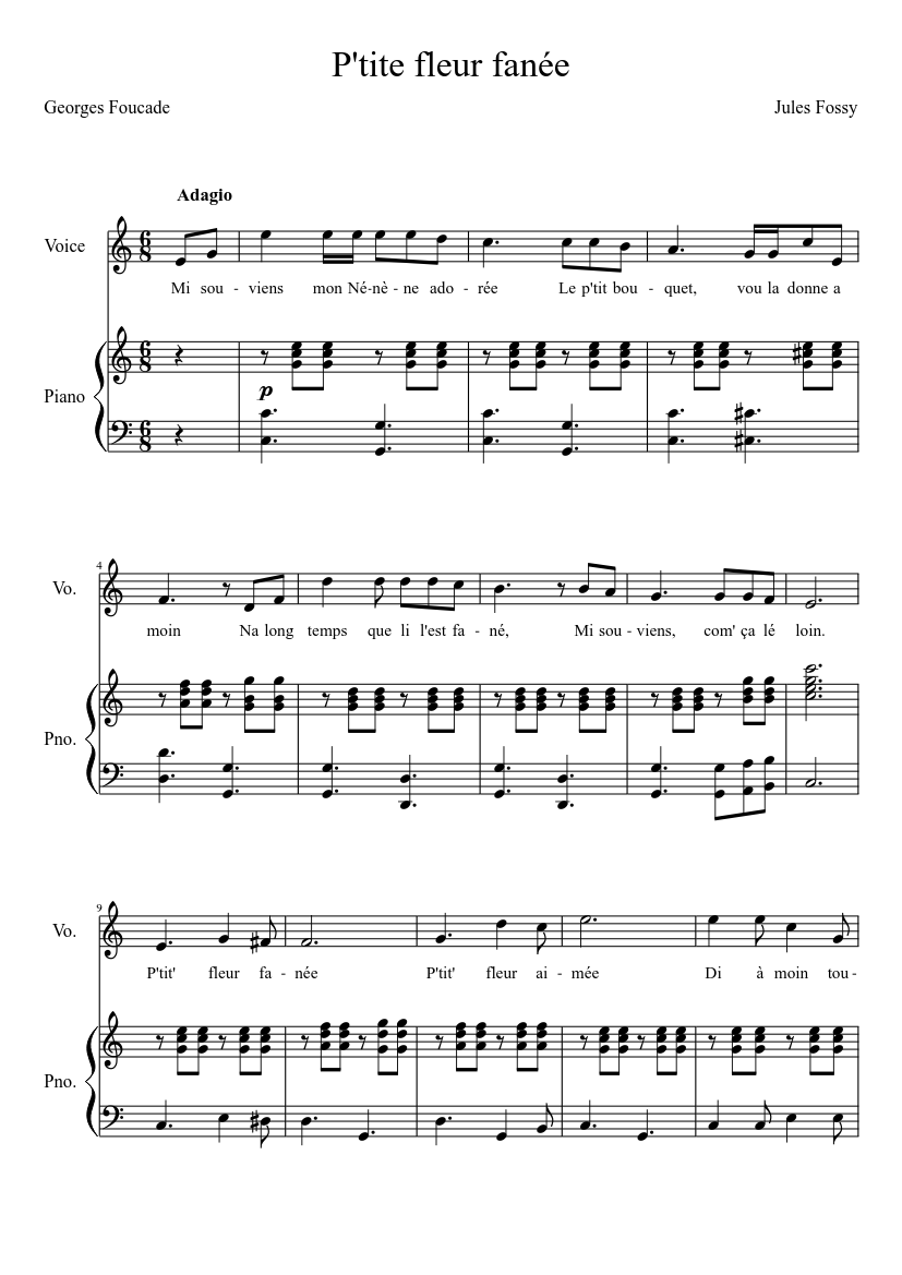 P'tite fleur fanée Sheet music for Piano, Voice (other) (Piano-Voice) |  Musescore.com