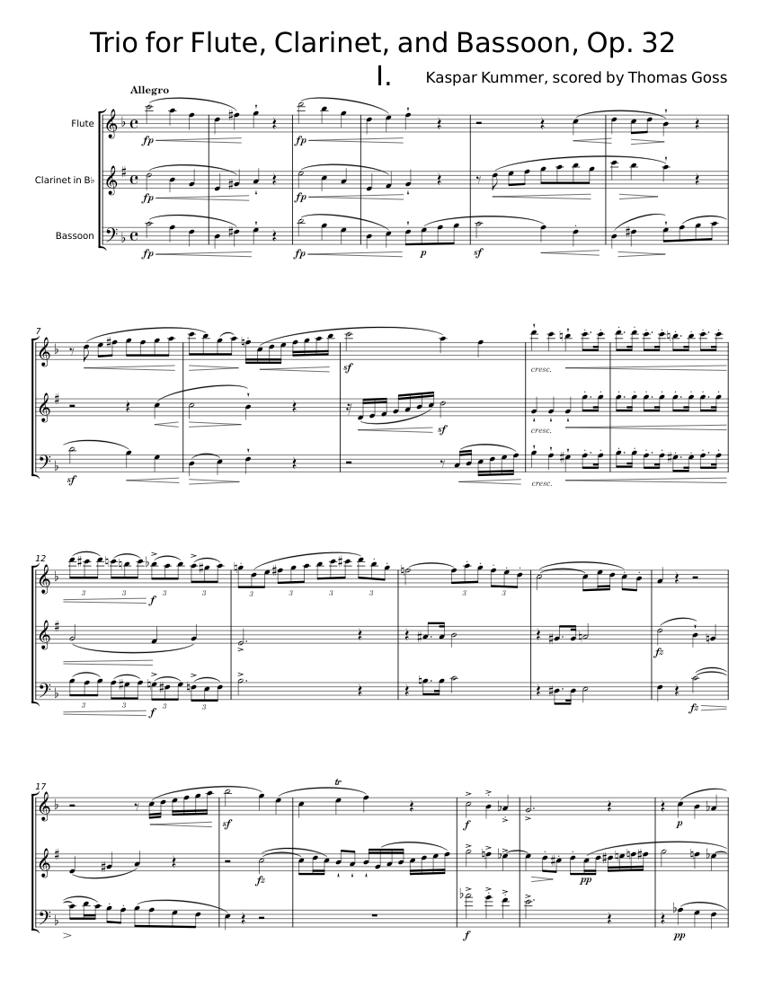 Trio for Flute, and Bassoon, Op.32 Kaspar Kummer Sheet music
