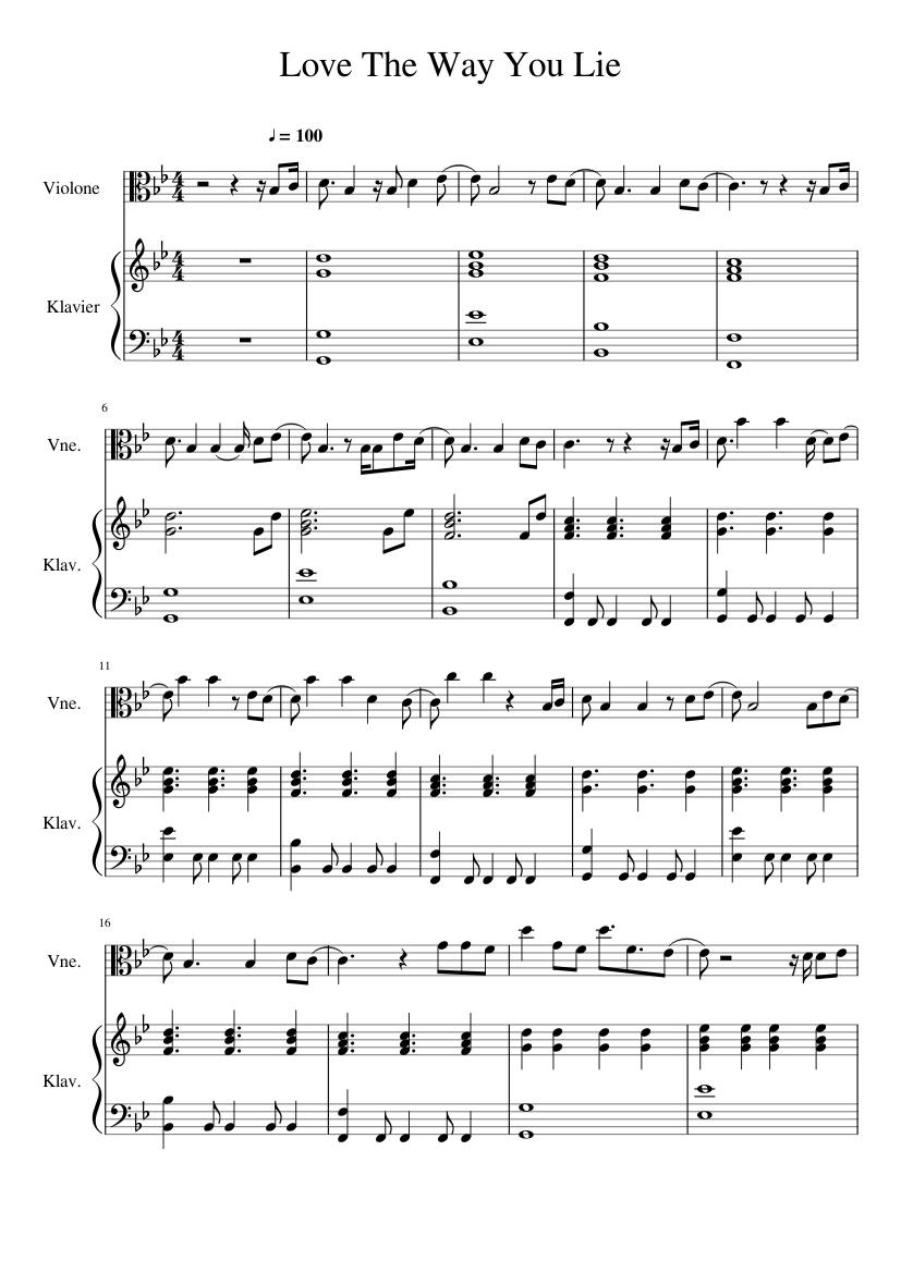 Love The Way You Lie (by Rihanna feat. Eminem) Sheet music for Piano, Viol  (Solo) | Musescore.com