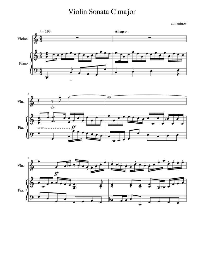 Violin Sonata C major Sheet music for Piano, Violin (Solo) | Musescore.com