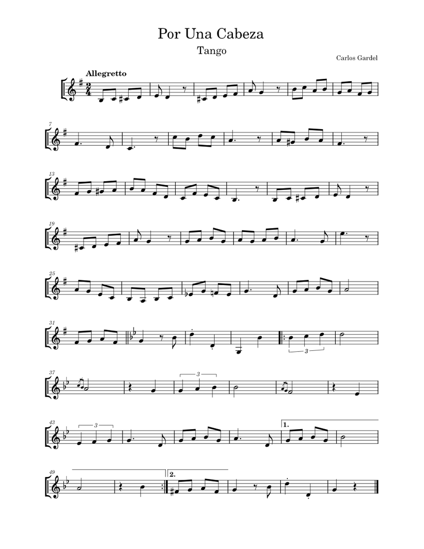 Por Una Cabeza Sheet music for Violin (Solo)