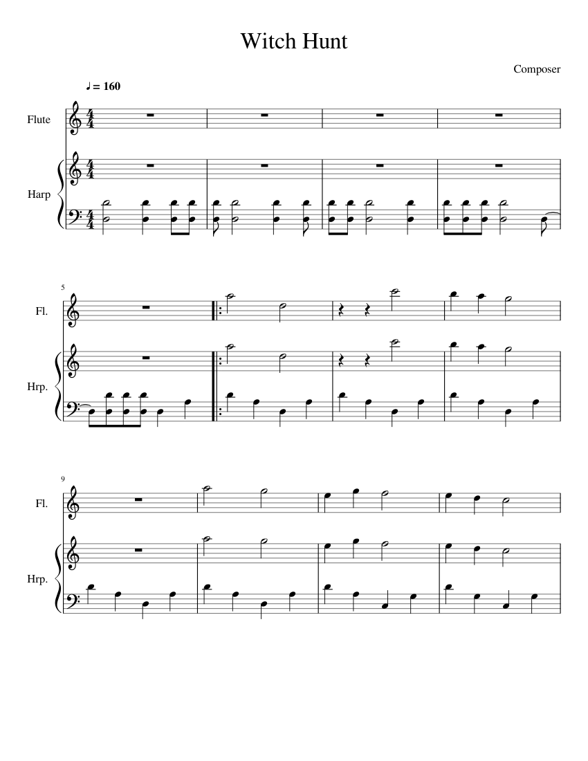 Witch Hunt Sheet music for Flute, Harp (Mixed Duet) | Musescore.com