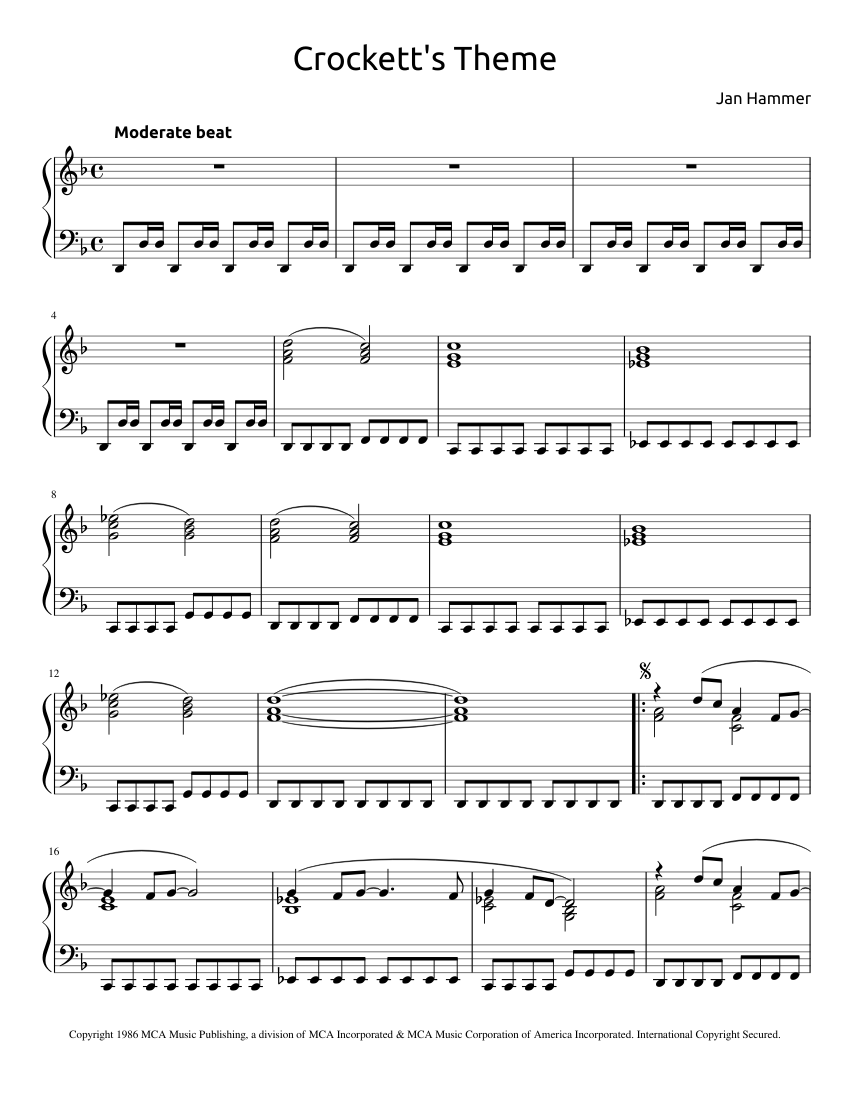 Crockett's Theme - Miami Vice Sheet music for Piano (Solo) | Musescore.com