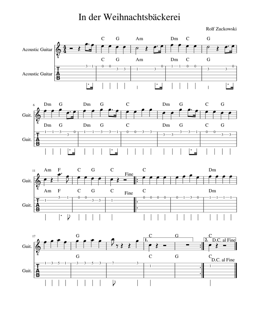 In der Weihnachtsbäckerei Sheet music for Guitar (Mixed Duet) | Download  and print in PDF or MIDI free sheet music | Musescore.com