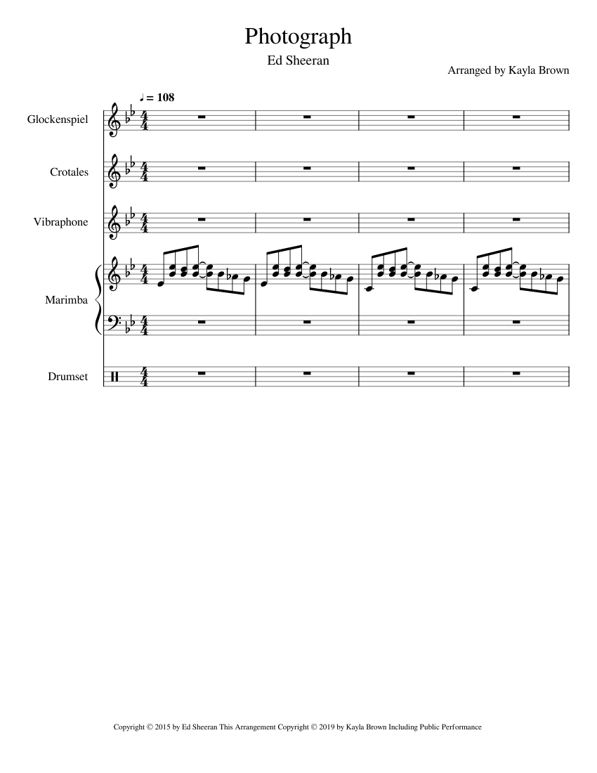 Photograph Sheet music for Vibraphone, Glockenspiel, Drum group, Marimba &  more instruments (Percussion Quintet) | Musescore.com