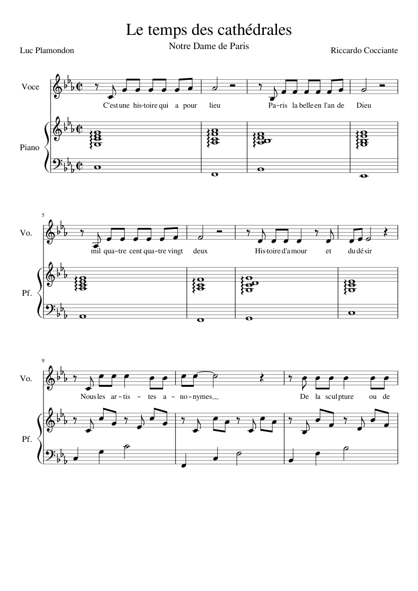 Le temps des cathédrales Sheet music for Piano, Vocals (Piano-Voice) |  Musescore.com