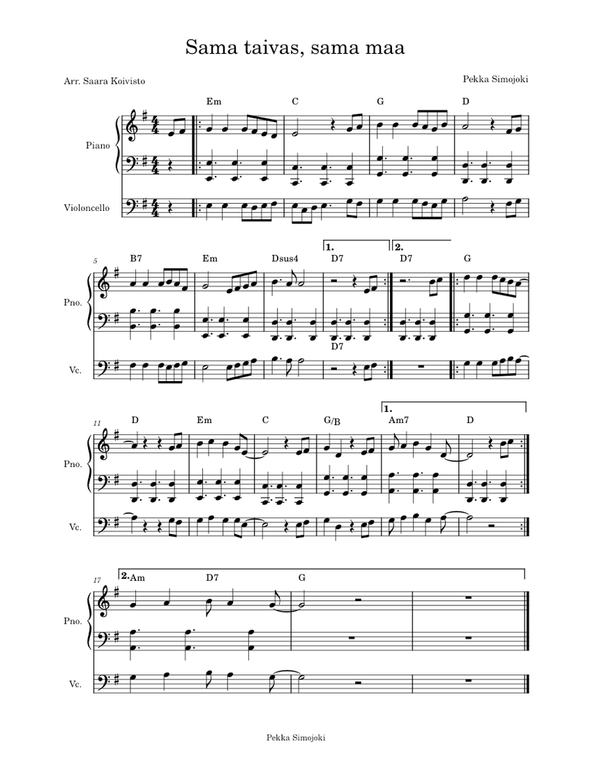 Sama Taivas Sama Maa Pekka Simojoki Sheet Music For Piano Cello sama-taivas-sama-maa-pekka-simojoki-sheet-music-for-piano-cello
