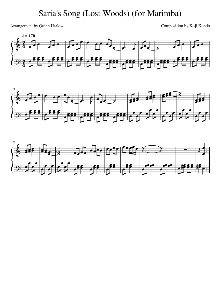 Saria's Song (Lost Woods) (for Marimba) Sheet music for Marimba (Solo) |  Musescore.com