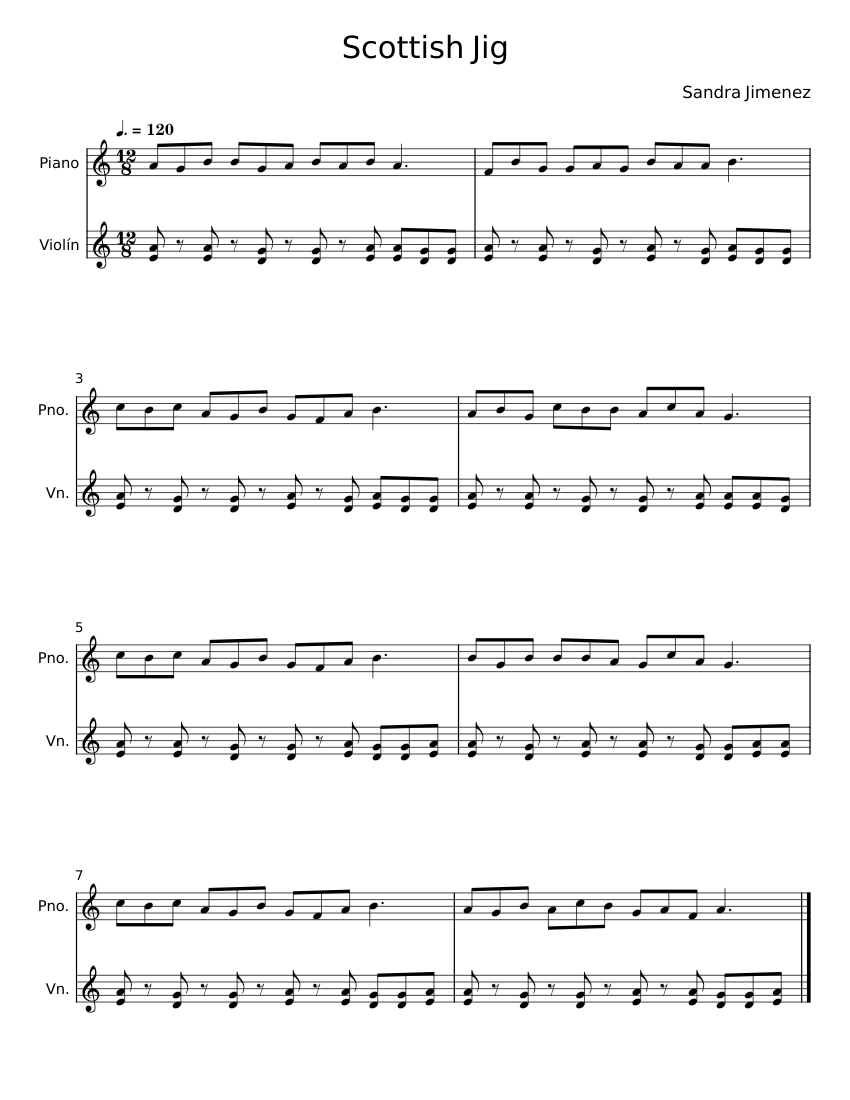Jig Notes Scottish Jig Sheet Music for Piano, Violin (Solo) | MuseScore.com
