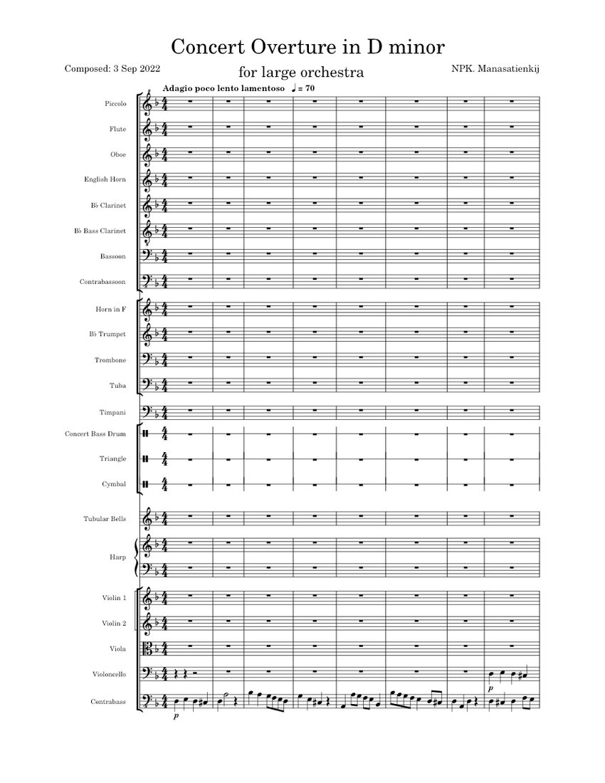Overture Instruments Concert Overture in D minor - NPK. Manasatienkij Sheet music for ...