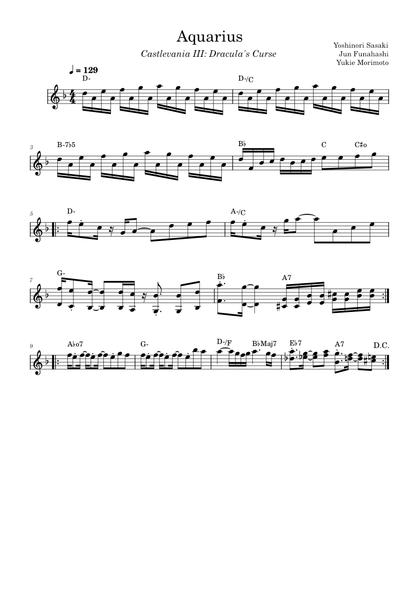 Aquarius Yoshinori Sasaki, Jun Funahashi, Yukie Morimoto Sheet music