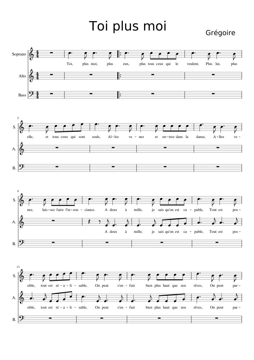Toi plus moi Sheet music for Soprano, Alto, Bass voice (Choral) |  Musescore.com