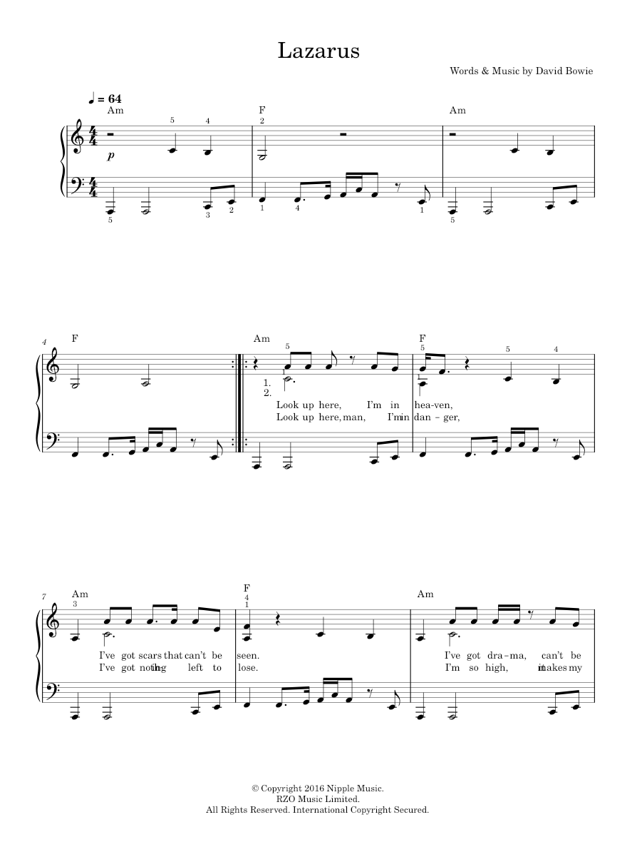 lazarus Sheet music for Piano: Music Notes
