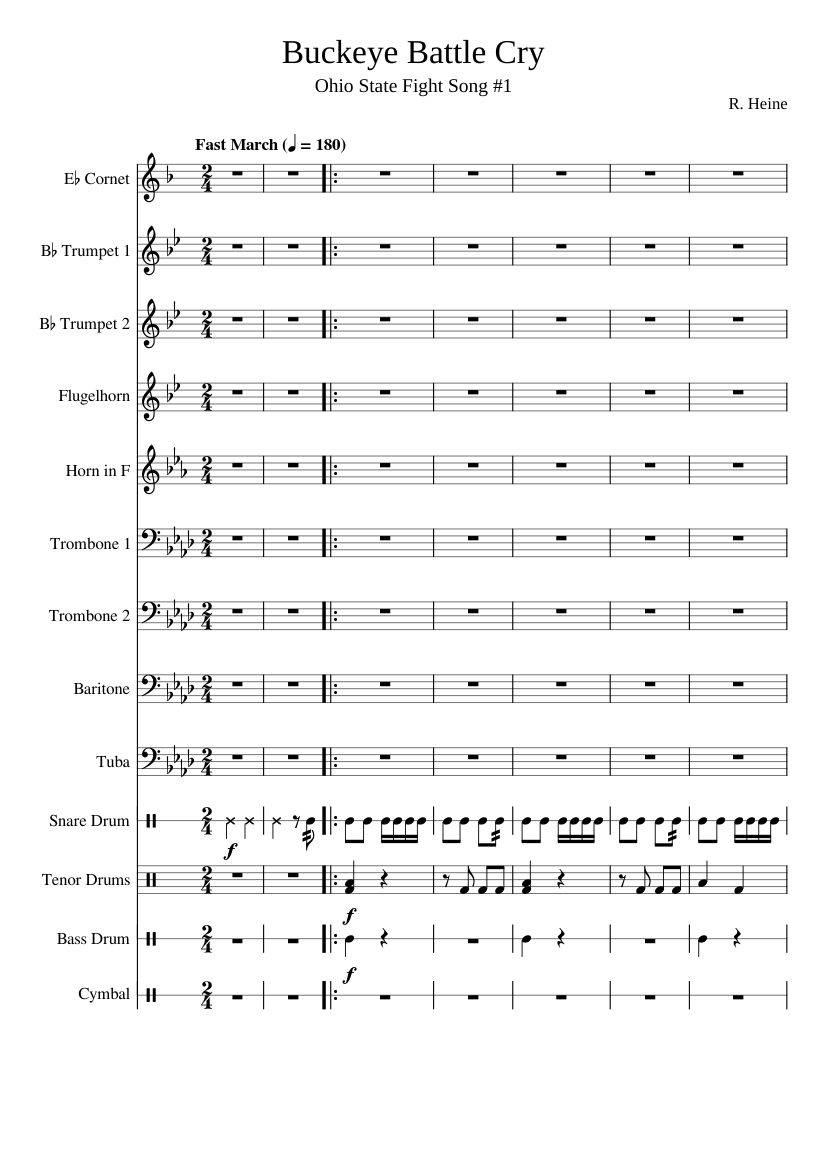 Buckeye Battle Cry With Drum Intro Sheet Music For Trombone Tuba Marching Band Musescore Com