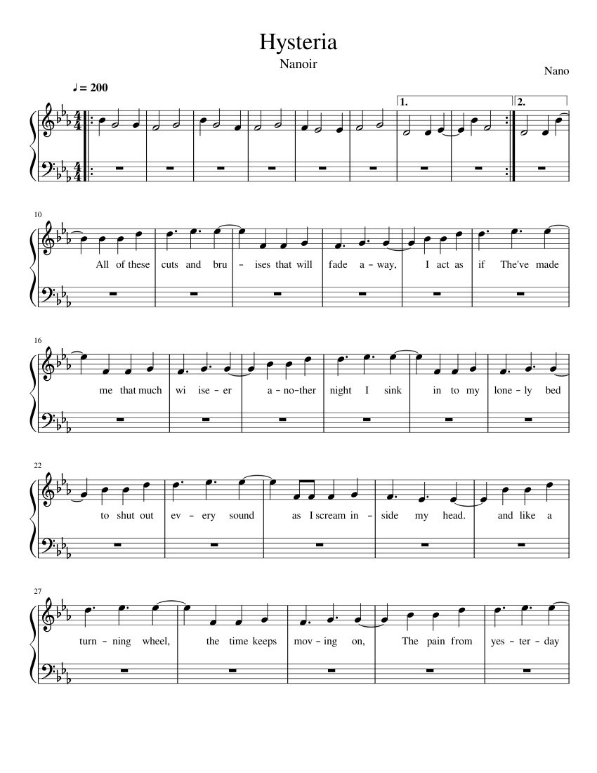 Hysteria - ナノ (Nano) (W.I.P) Sheet music for Piano (Solo) | Musescore.com
