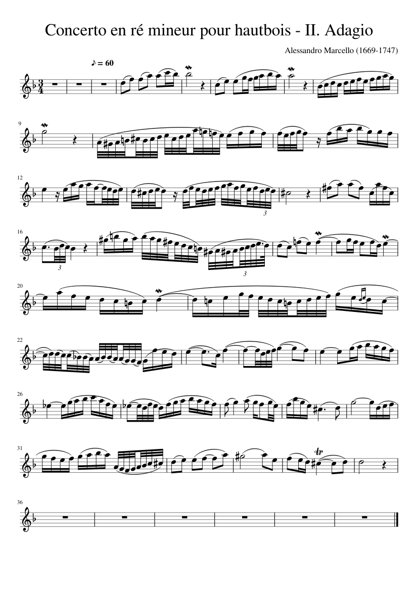 Concerto d minor A. Marcello - adagio Sheet music for Recorder (Solo) |  Musescore.com