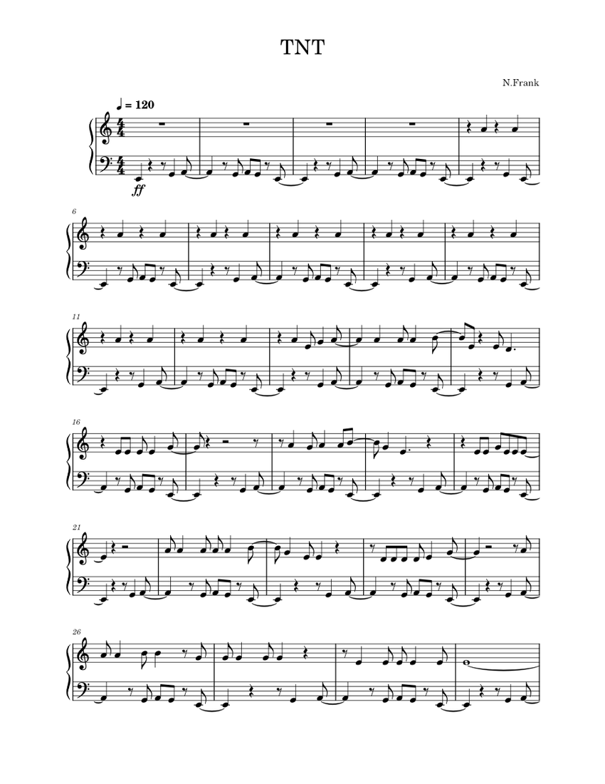 Tnt – AC/DC AC/DC TNT Sheet music for Piano (Solo) Easy | Musescore.com
