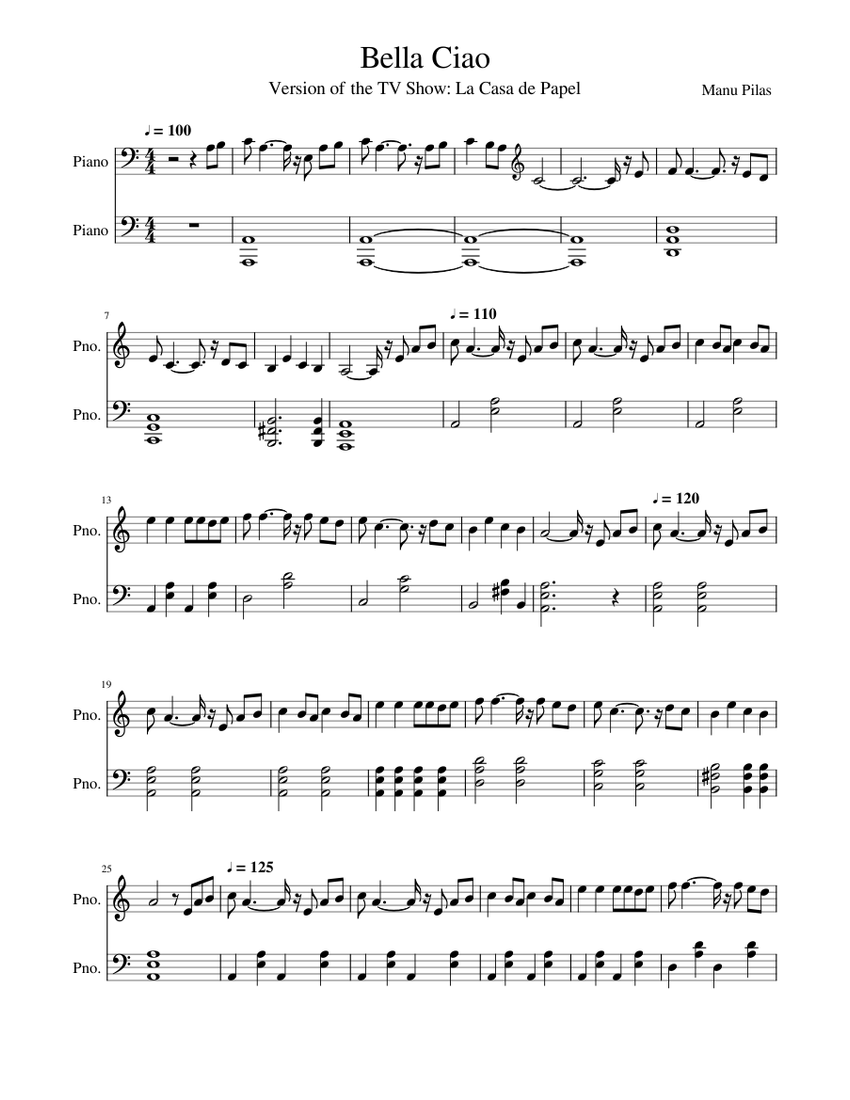 Bella Ciao La Casa De Papel Sheet Music For Piano Solo Musescore Com Aún no tenemos ningún álbum de este artista, pero puedes colaborar enviando álbumes de manu pilas. bella ciao la casa de papel sheet