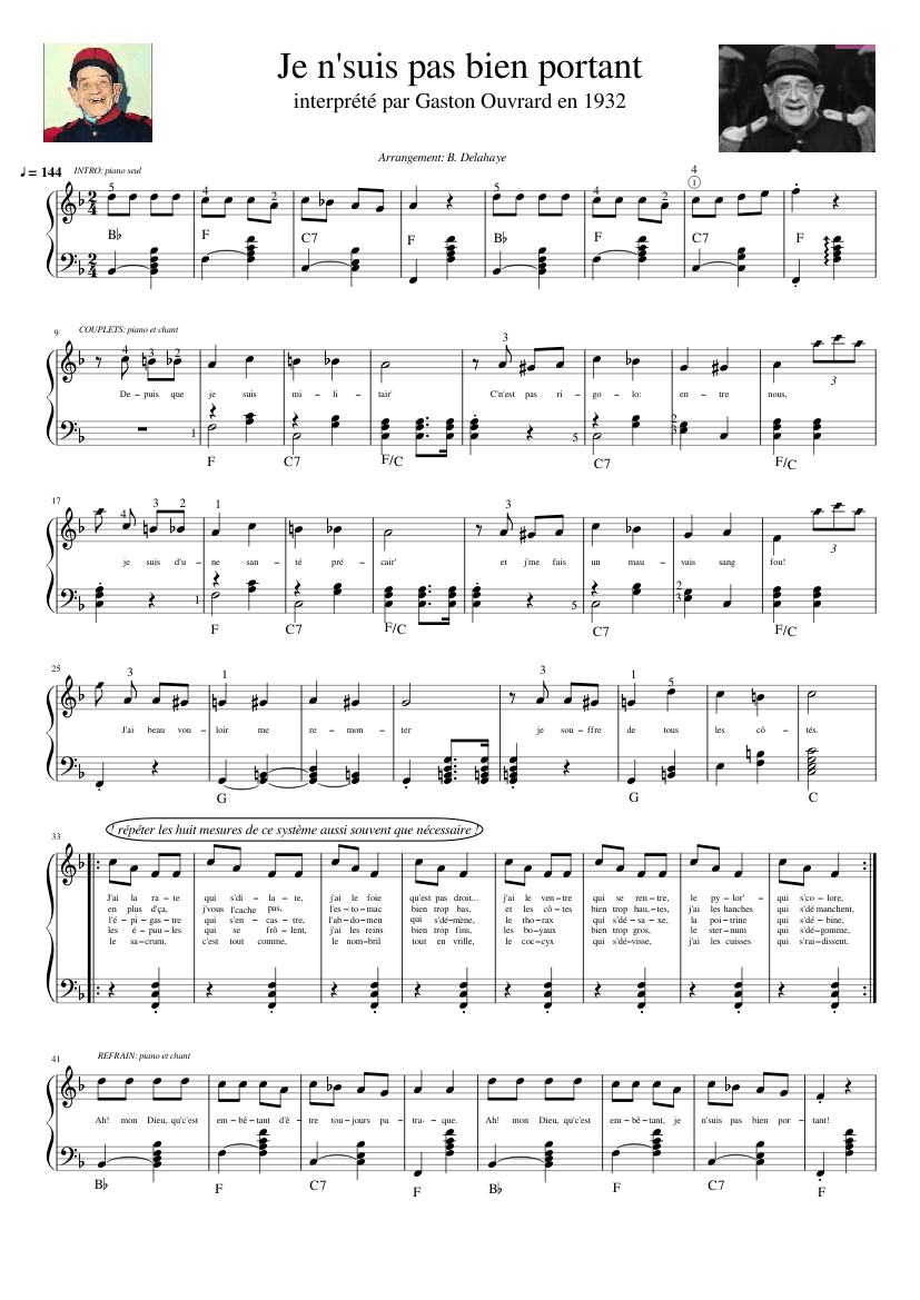 Je n'suis pas bien portant, piano-chant Sheet music for Piano (Solo) Easy |  Musescore.com