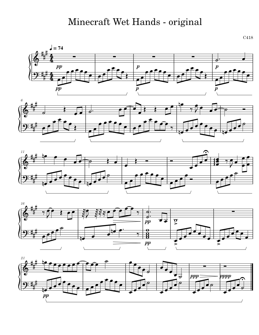 Wet Hands - original Sheet music for Piano (Solo) | Musescore.com