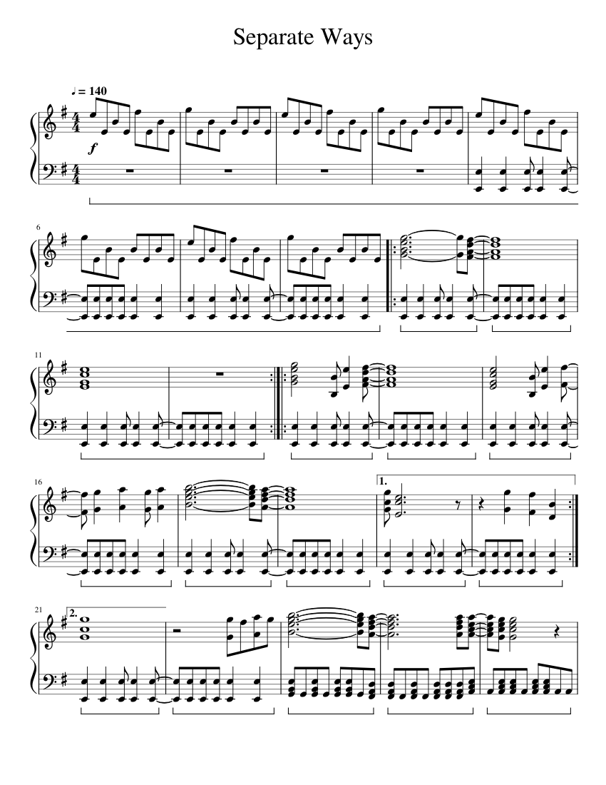 Separate Ways - Journey Sheet music for Piano (Solo) | Musescore.com