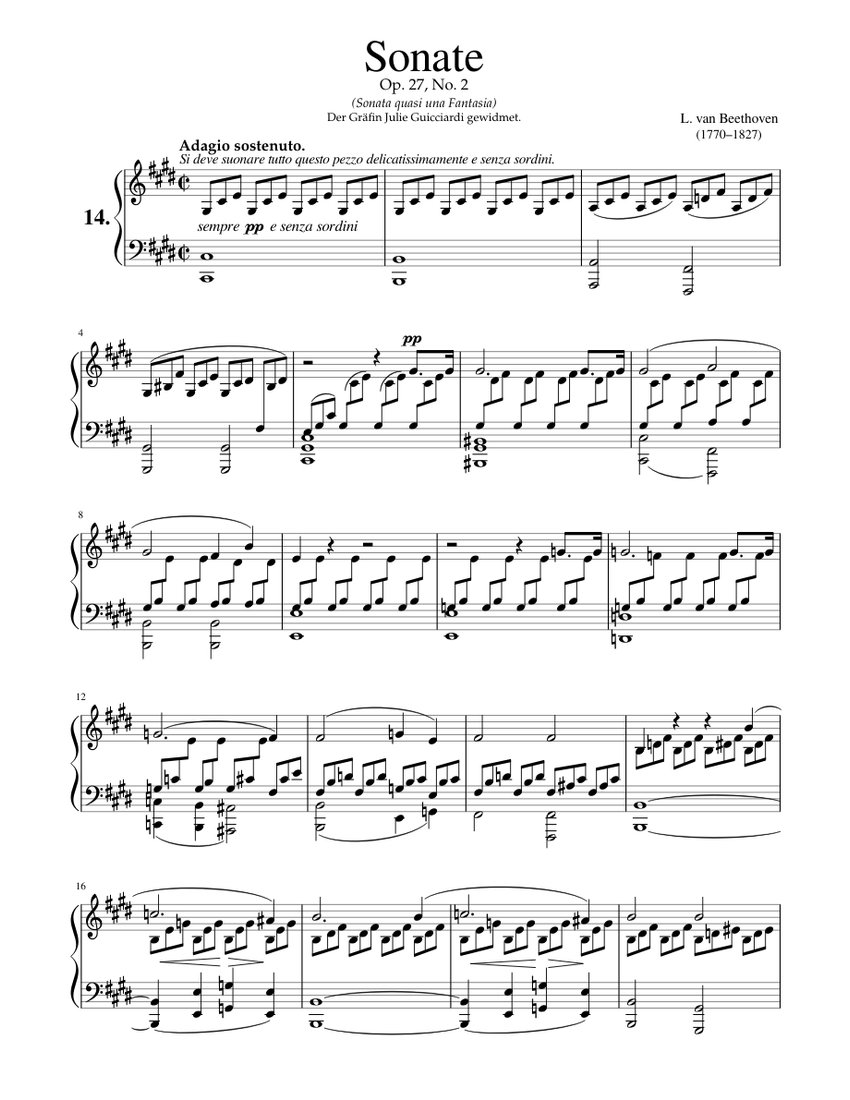 Beethoven Sonata No. 14 – Op. 27, No. 2 “Moonlight” (Complete) Sheet music  for Piano (Solo) | Musescore.com
