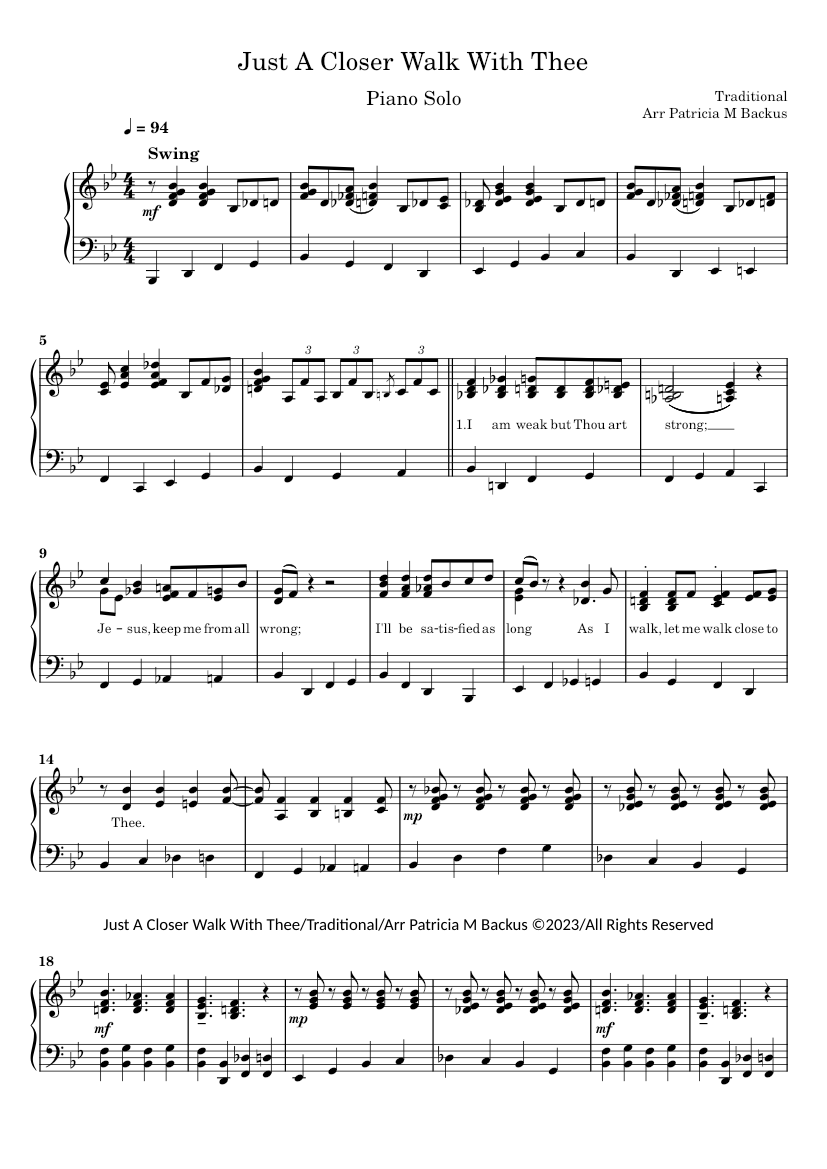 Just a closer walk with thee piano solo misc traditional arr