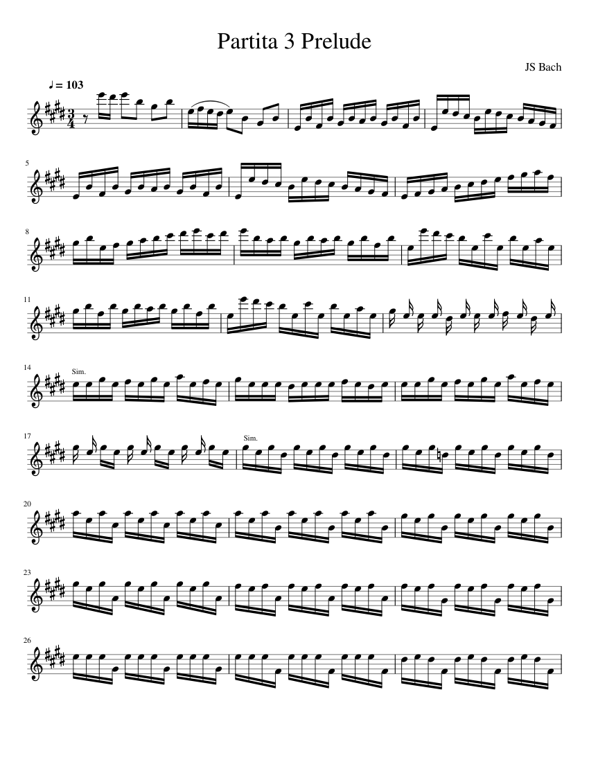 Bach Partita 3 Prelude Sheet music for Violin (Solo) | Musescore.com