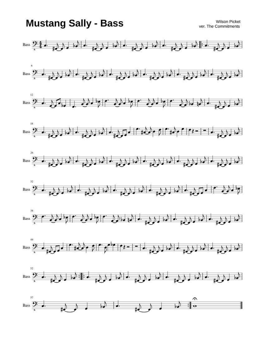 Mustang Sally Bass Sheet music for Bass guitar (Solo)