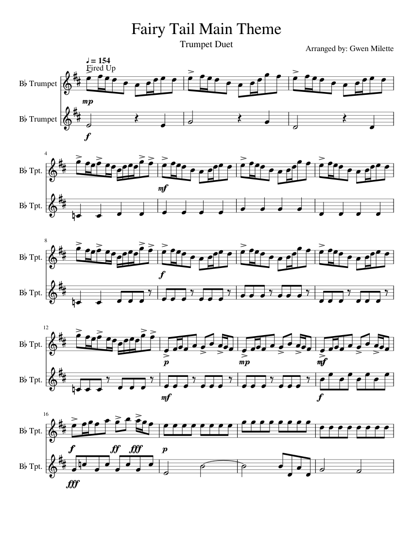 Fairy Tail Main Theme Sheet music for Trumpet (In B Flat) (Brass Duet) |  Musescore.com