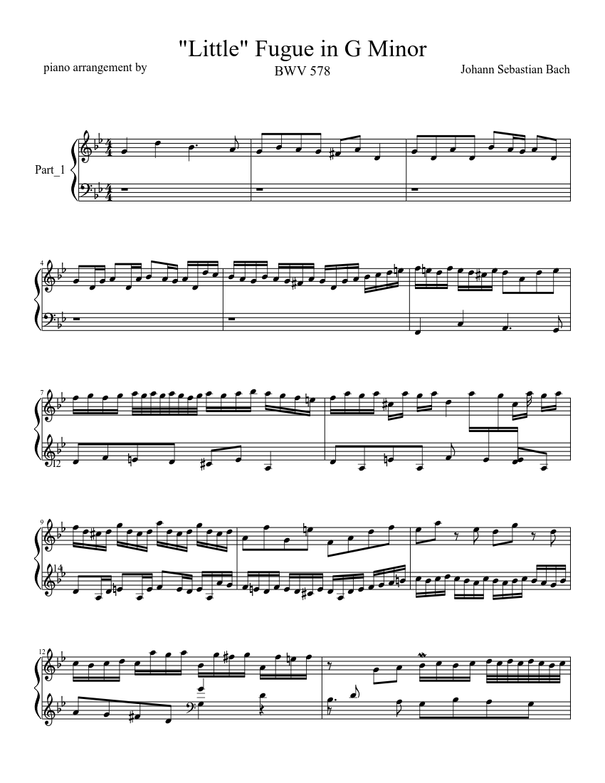 Little" Fugue in G Minor Bach Sheet music for Piano (Solo) | Musescore.com