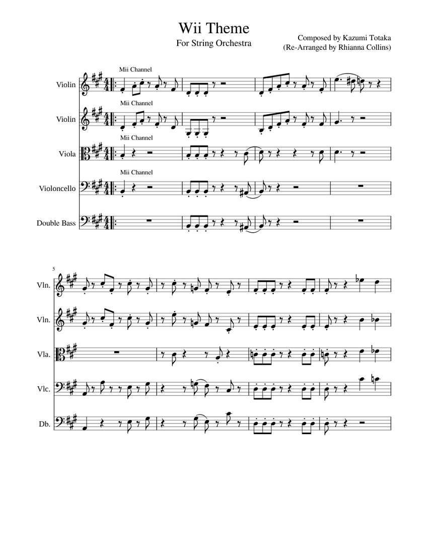 Wii Themes for String Orchestra Sheet music for Violin, Drum Group, Viola,  Contrabass (String Orchestra) | Musescore.com