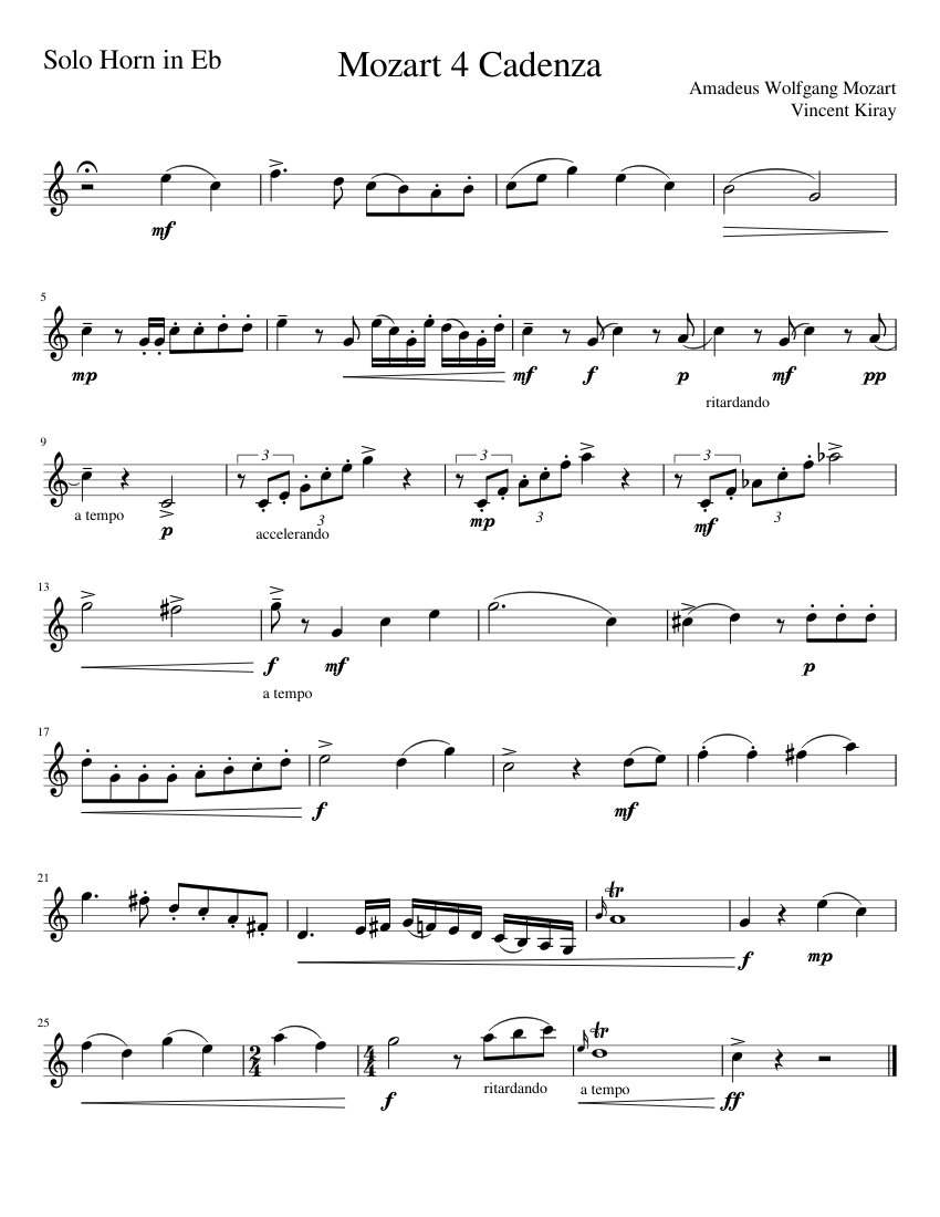 Horn Concerto No. 4 Cadenza Sheet music for French horn (Solo) |  Musescore.com