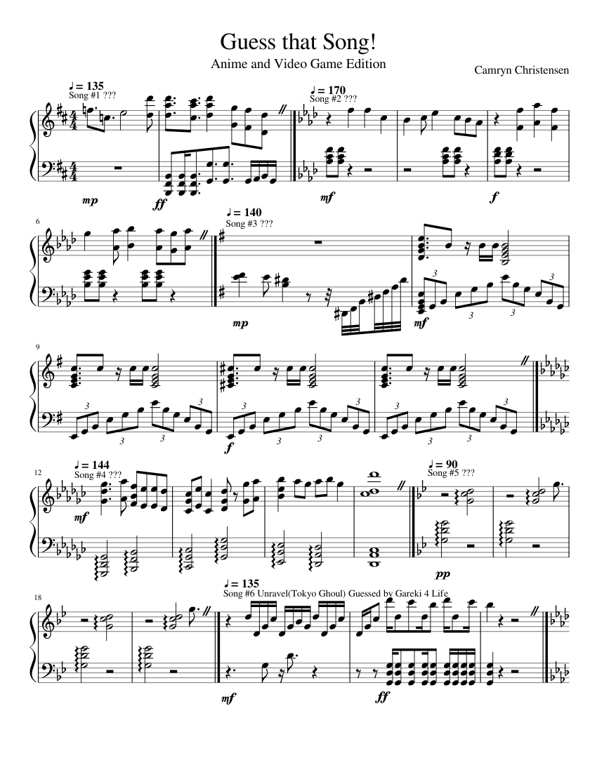 Guess Song Sheet music for Piano (Solo) | Download and print in PDF or MIDI free music | Musescore.com