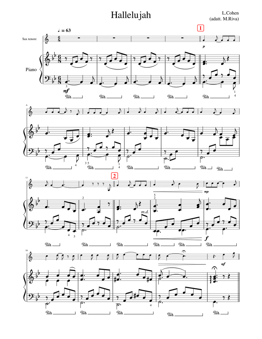 Hallelujah Sheet music for Piano, Saxophone (Tenor) (Mixed Duet
