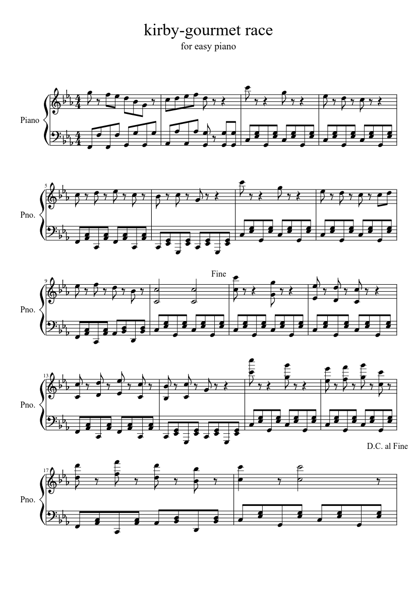 Kirby Super Star Ultra - Gourmet Race Easy Piano Sheet music for Piano  (Solo) | Musescore.com