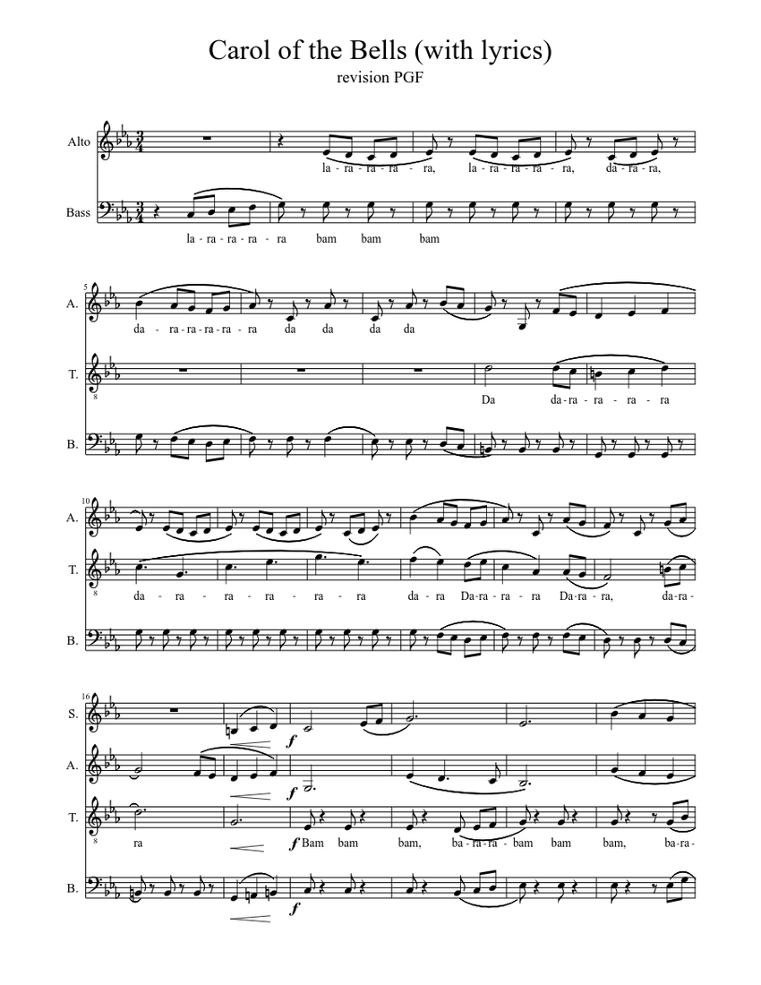 Carol of the bells Sheet music for Bass guitar (Solo) | Musescore.com