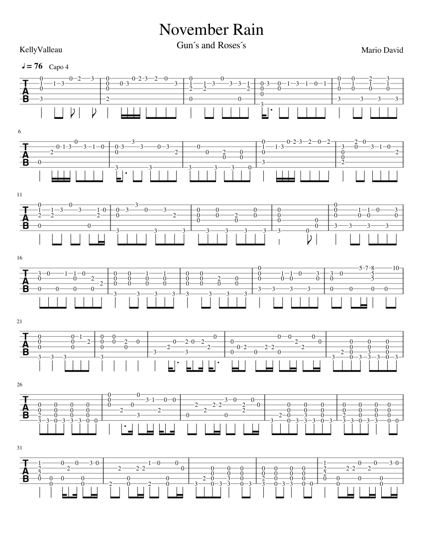 November Rain acoustic cover Sheet music for Guitar (Solo) | Musescore.com