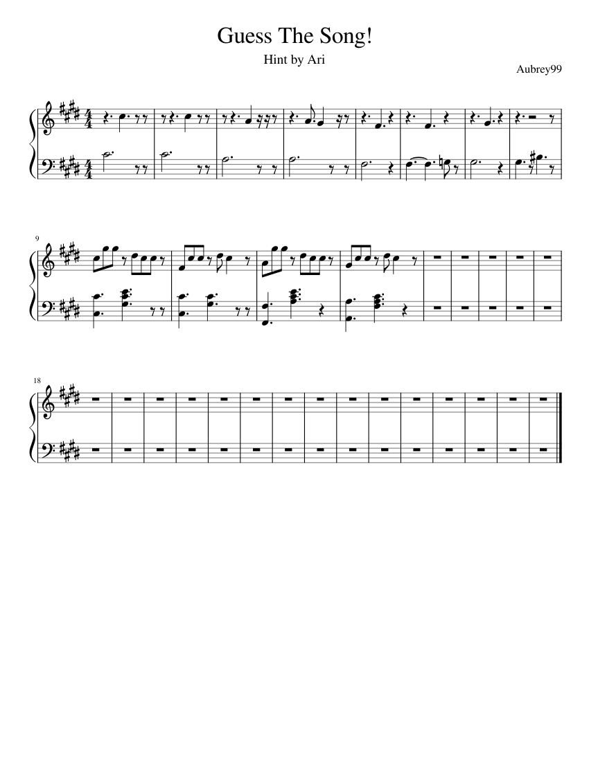 Guess The Song! Sheet music for Piano (Solo) | Download and print in PDF or  MIDI free sheet music | Musescore.com