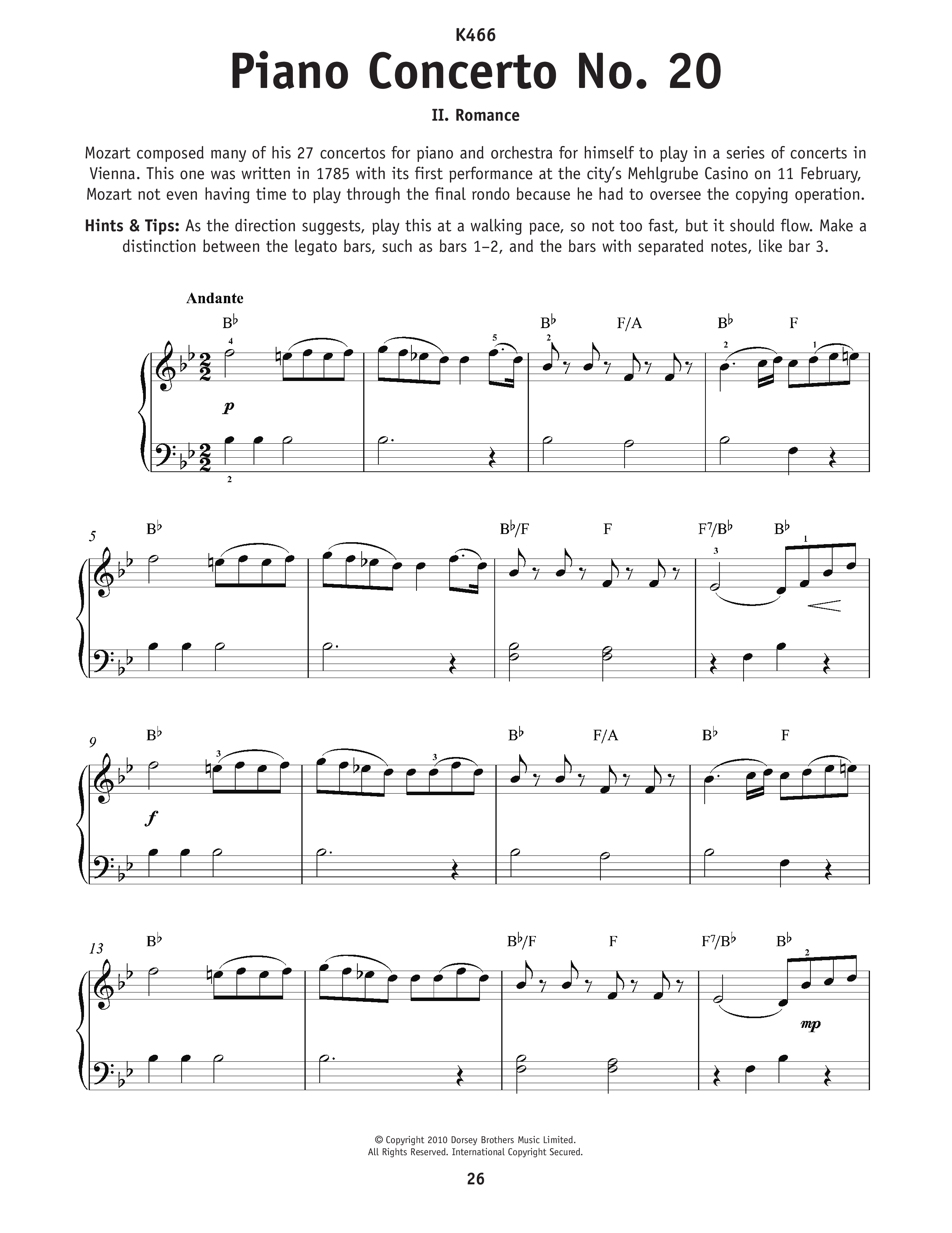 Play Official version of Piano Concerto No. 20, Second Movement