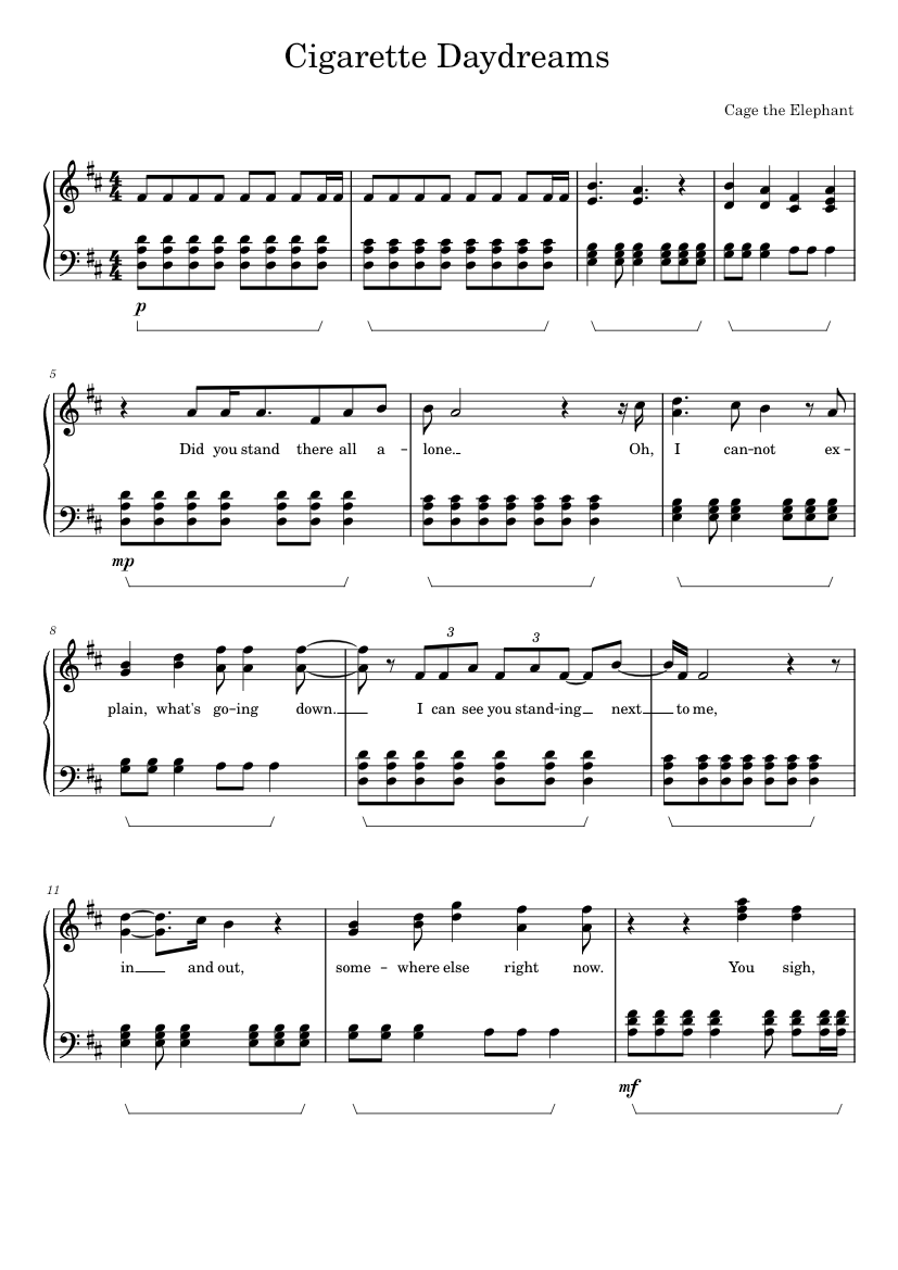 Cigarette Daydreams - Cage the Elephant Sheet Music for Piano (Solo)