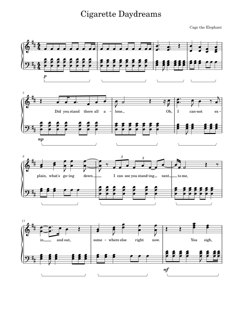 Cigarette Daydreams - Cage the Elephant Sheet music for Piano (Solo