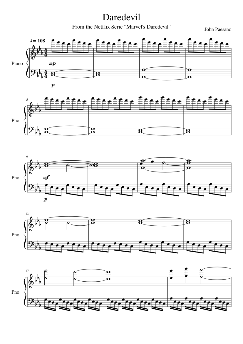 Daredevil Theme Sheet music for Piano (Solo) | Musescore.com