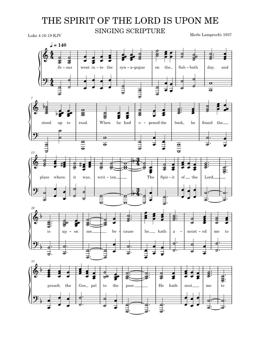 The spirit of the lord is upon me sheet music for piano church choir