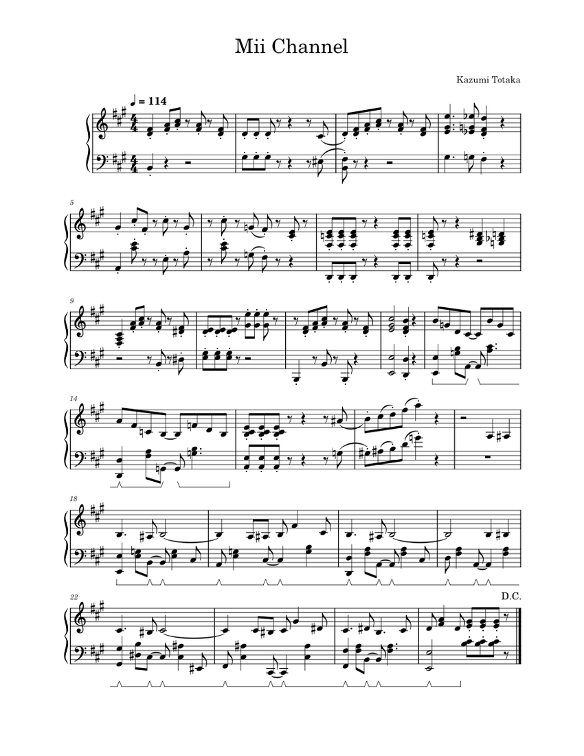 Mii Channel Theme – Kazumi Totaka Mii Channel – Kazumi Totaka Sheet ...