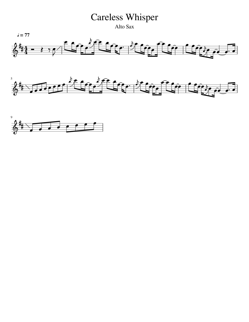 Careless Whisper Sheet Music For Saxophone Alto Solo Musescore Com