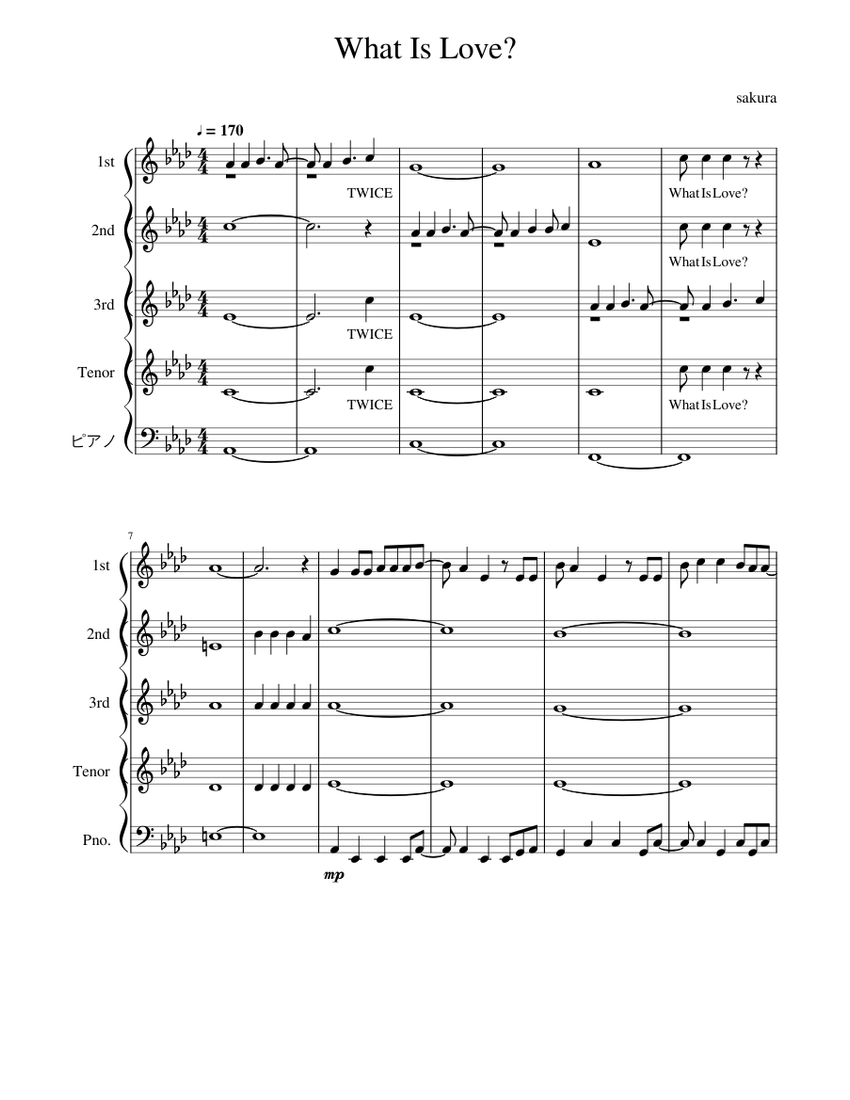 What Is Love Twice Sheet Music For Piano Mixed Quintet Download And Print In Pdf Or Midi Free Sheet Music Musescore Com