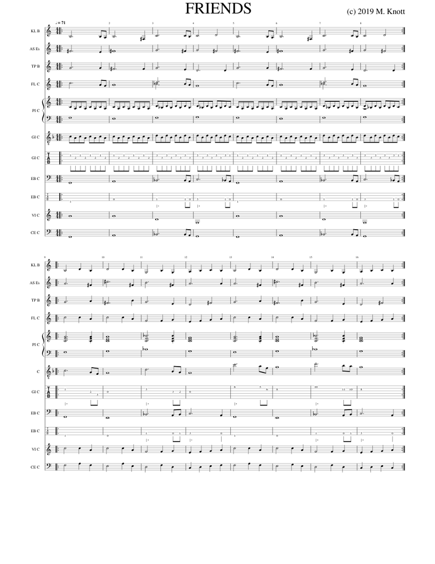 FRIENDS Sheet music for Piano, Flute, Clarinet in b-flat, Saxophone ...