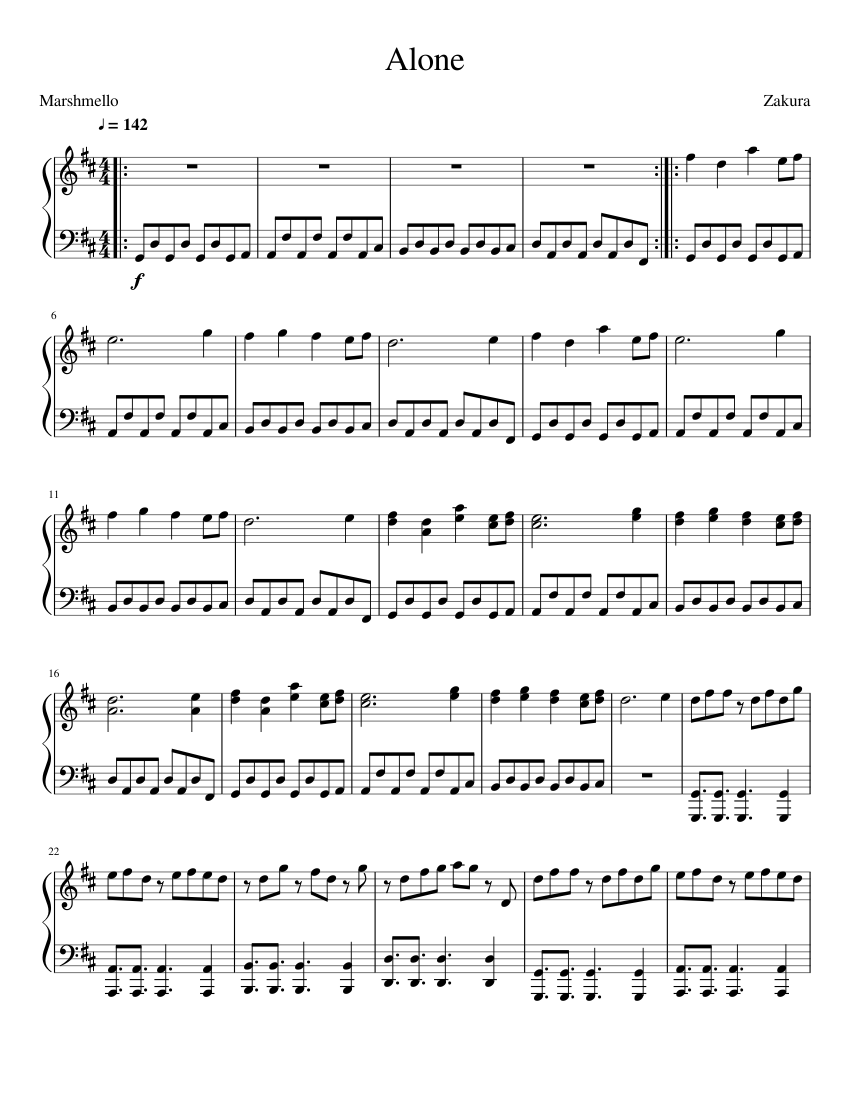 Marshmello Alone Sheet Music For Piano Solo Musescore Com - marshmello alone roblox piano