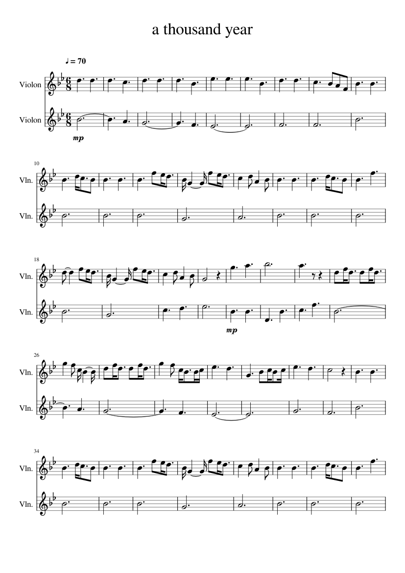 Violin Sheet Music For A Thousand Years